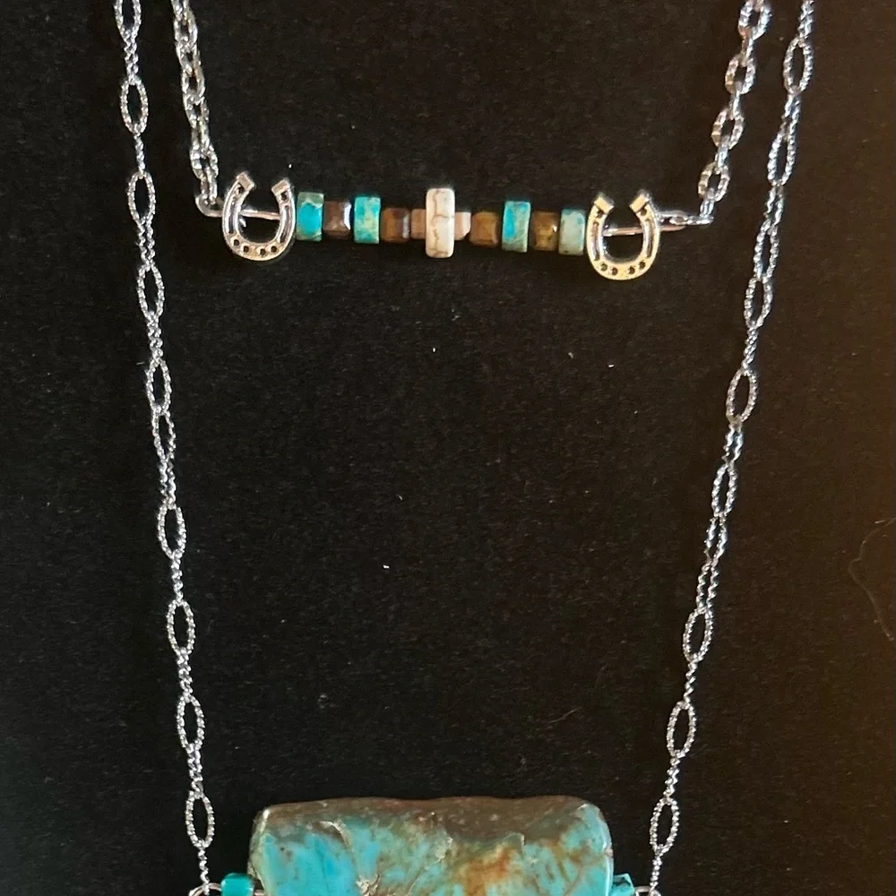 Elegant Silver and Turquoise Necklace Set - Picture 2 of 2